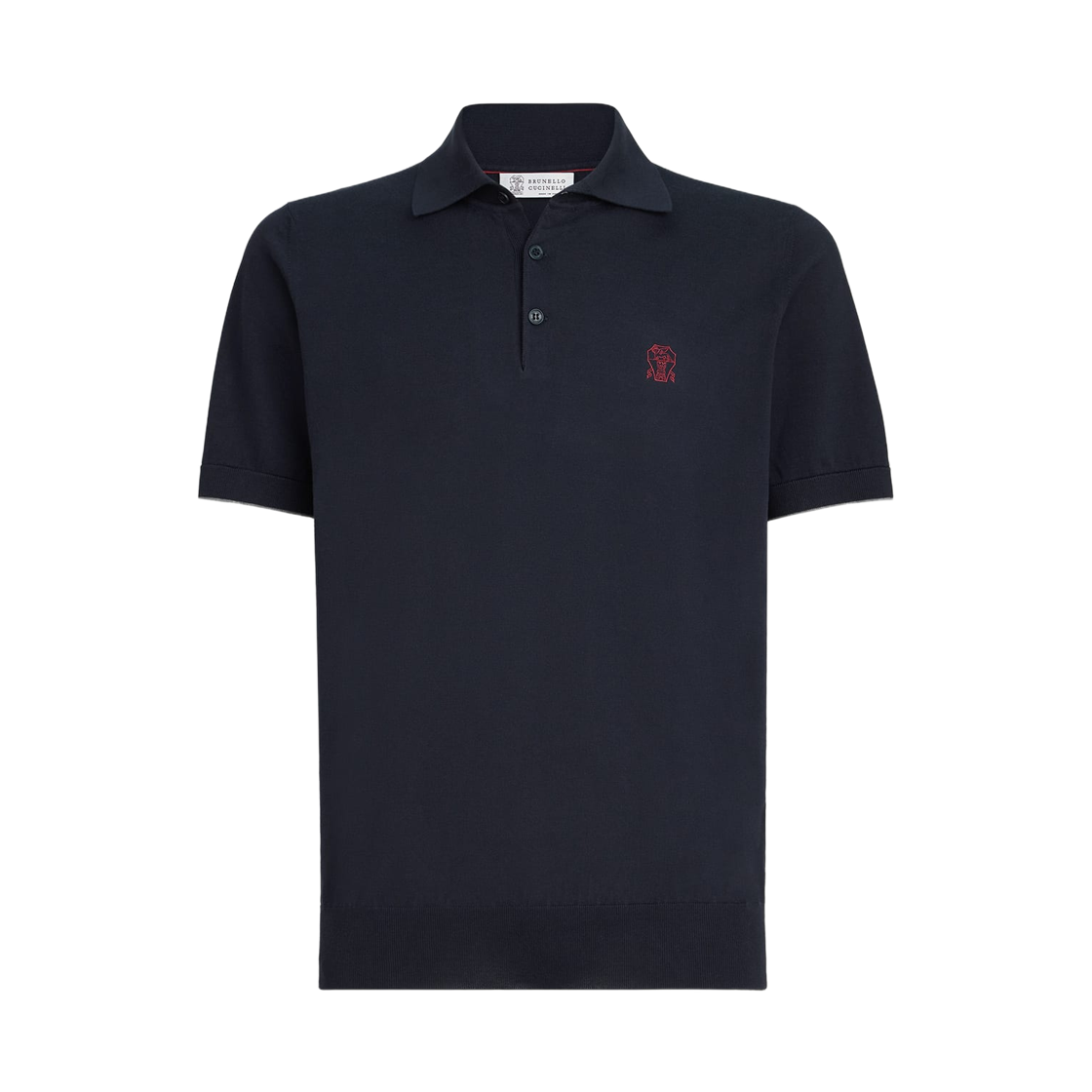 M29800195-CW425 Brunello Cucinelli Cotton Lightweight Knit Polo Shirt with Logo Navy Blue