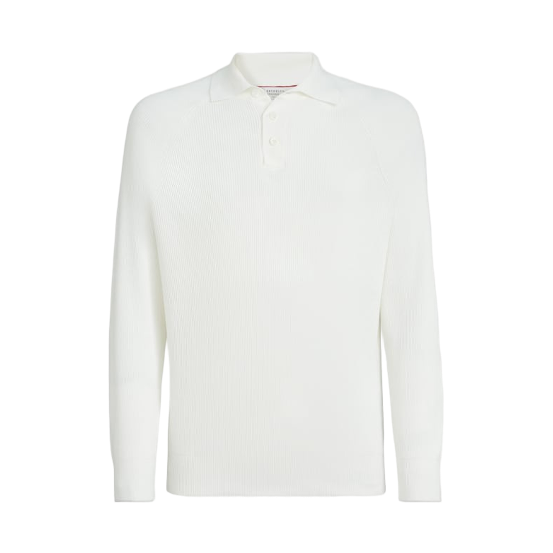 M29400105-CO312 Brunello Cucinelli Cotton English Rib Knit Polo with Long Raglan Sleeves Panama