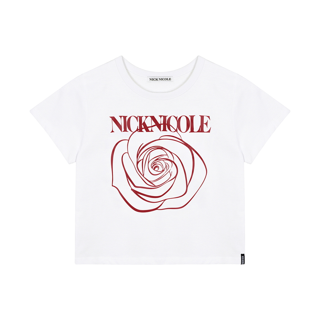 닉앤니콜 로즈 시그니처 크롭 탑 화이트 버건디(NICK&NICOLE Rose Signature Crop Top White Burgundy)