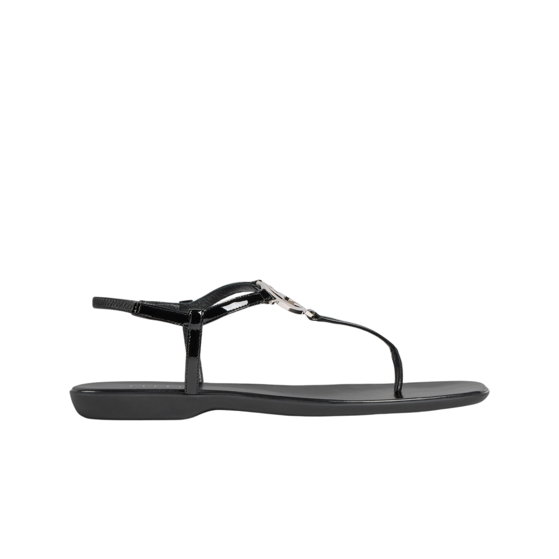 874699-BKO40-1000 (W) Gucci Thong Sandal With Interlocking G Black Patent