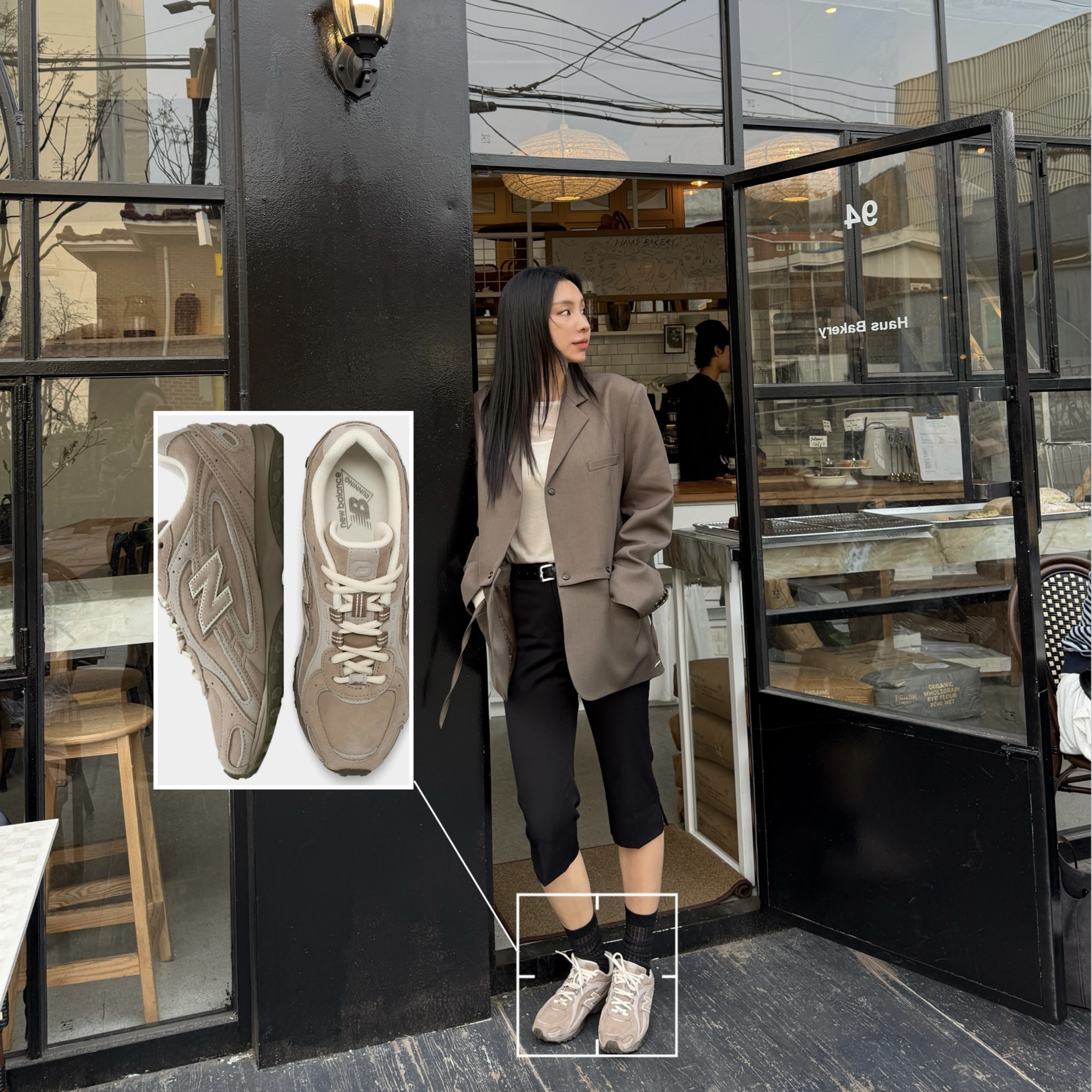 New Balance 204L Suede Mushroom Arid Stone, Lemaire Fortune Croissant Bag Soft Nappa Leather Black 착용 스타일 - 1
