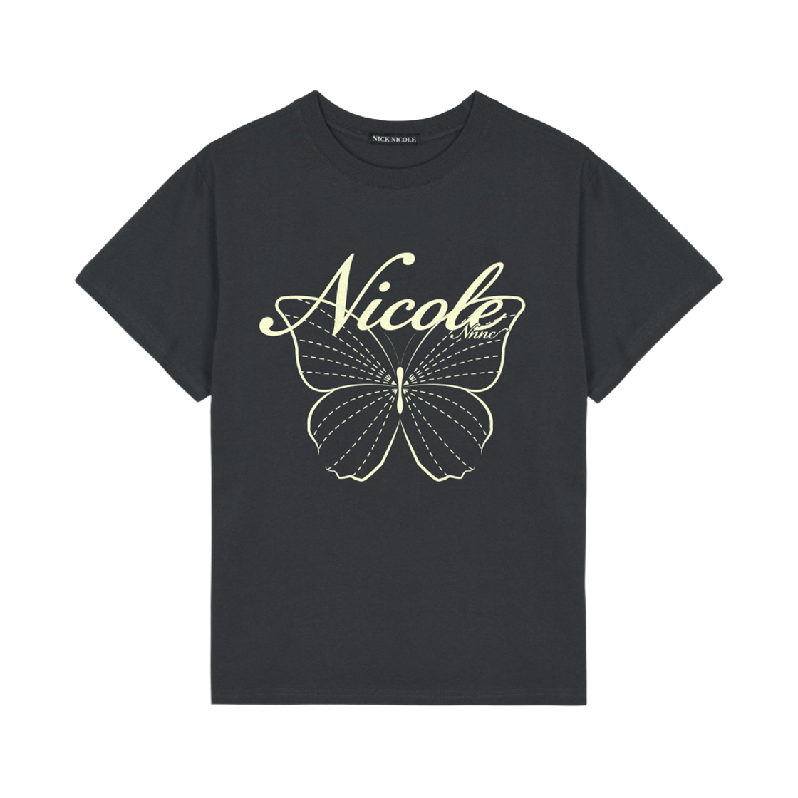 N_SS NICK&NICOLE Nicole Butterfly Sleeve Top Charcoal Cream