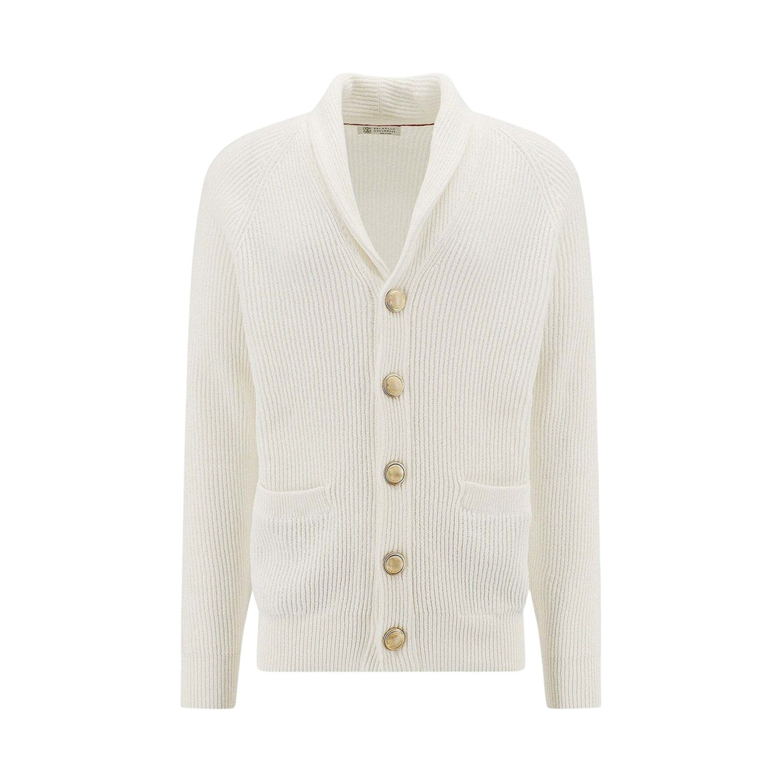M2W706006-C2723 Brunello Cucinelli Collar Ribbed Cotton Cardigan White