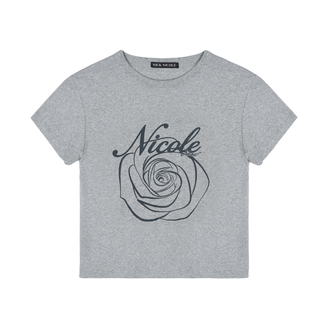 닉앤니콜 로즈 레터링 크롭 탑 그레이(NICK&NICOLE Rose Lettering Cropped Top Gray)