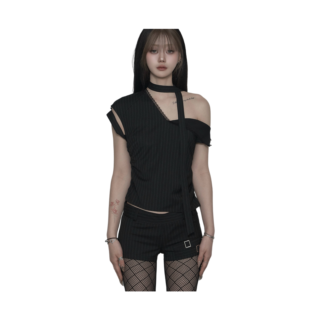 쇠아 스트라이프 슬릿 레이스 블라우스 블랙(SØAR Stripe Slit Race Blouse Black) - 3