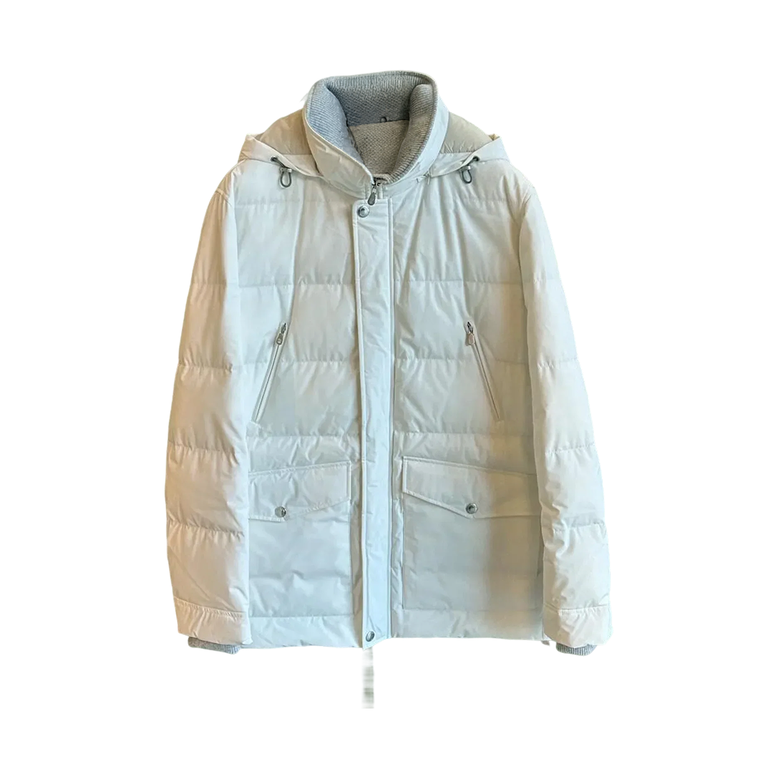 브루넬로 쿠치넬리 디테처블 후드 본디드 태피터 다운 자켓 화이트(Brunello Cucinelli Bonded Taffeta Down Jacket with Detachable Hood White)