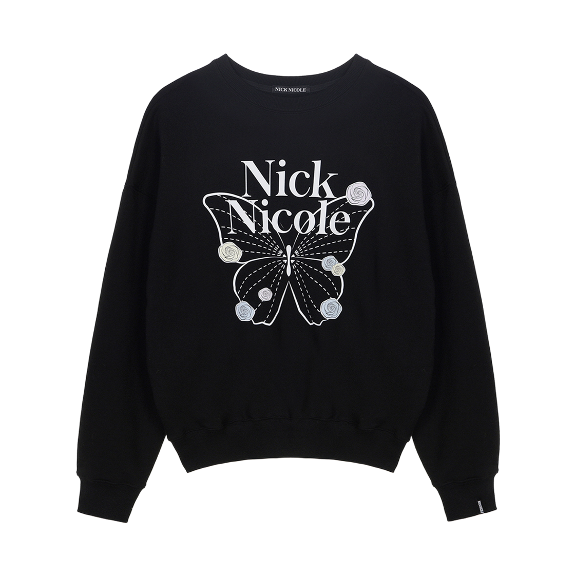 닉앤니콜 버터플라이 로즈 시그니처 스웨트셔츠 블랙 화이트(NICK&NICOLE Butterfly Rose Signature Sweatshirt Black White)
