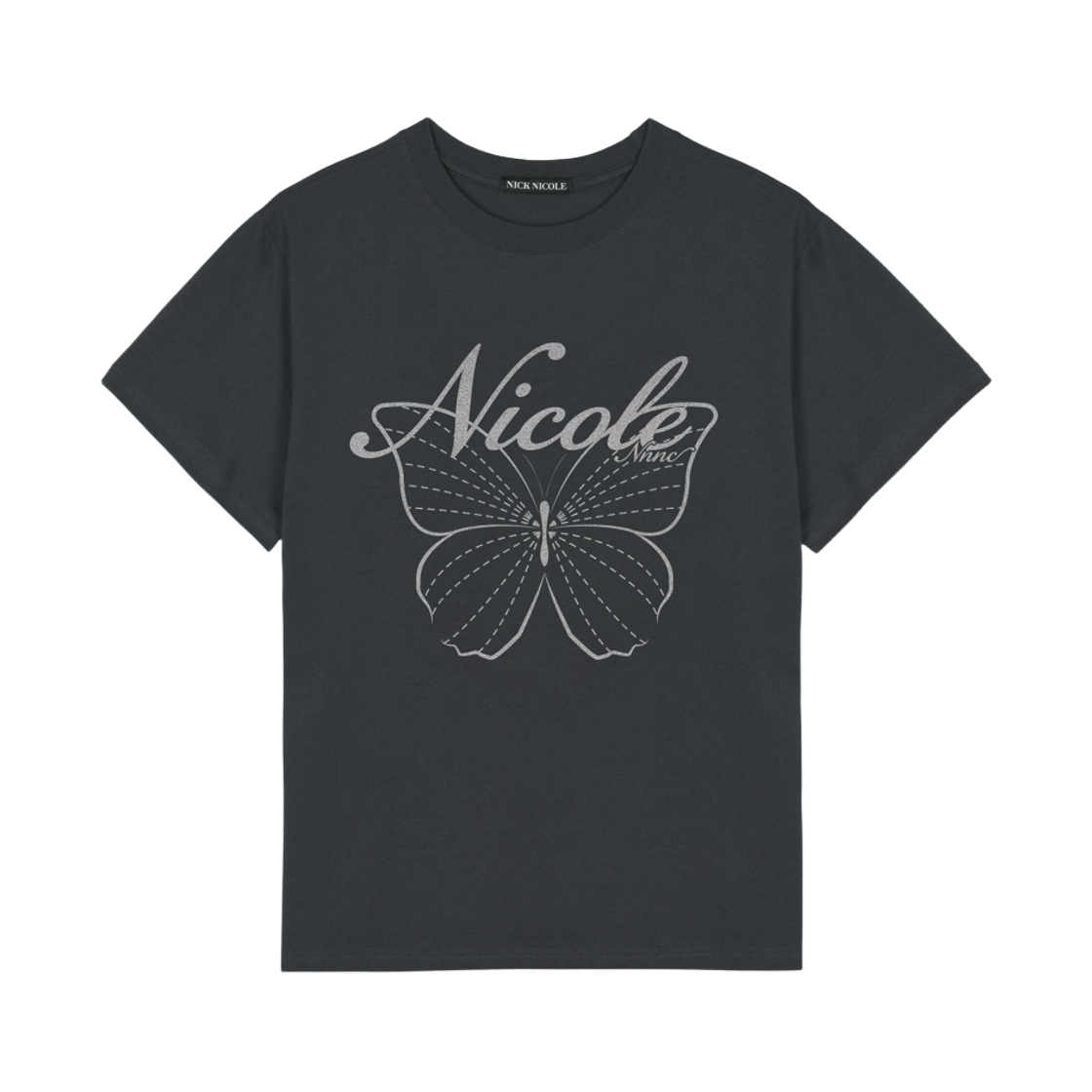 N_SS NICK&NICOLE Nicole Butterfly Sleeve Top Charcoal Silver
