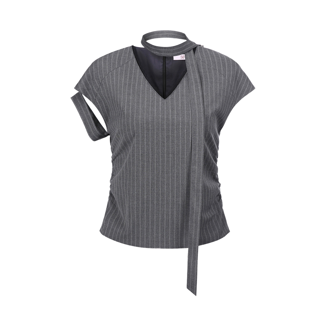 쇠아 스트라이프 슬릿 레이스 블라우스 그레이(SØAR Stripe Slit Race Blouse  Gray) - 1