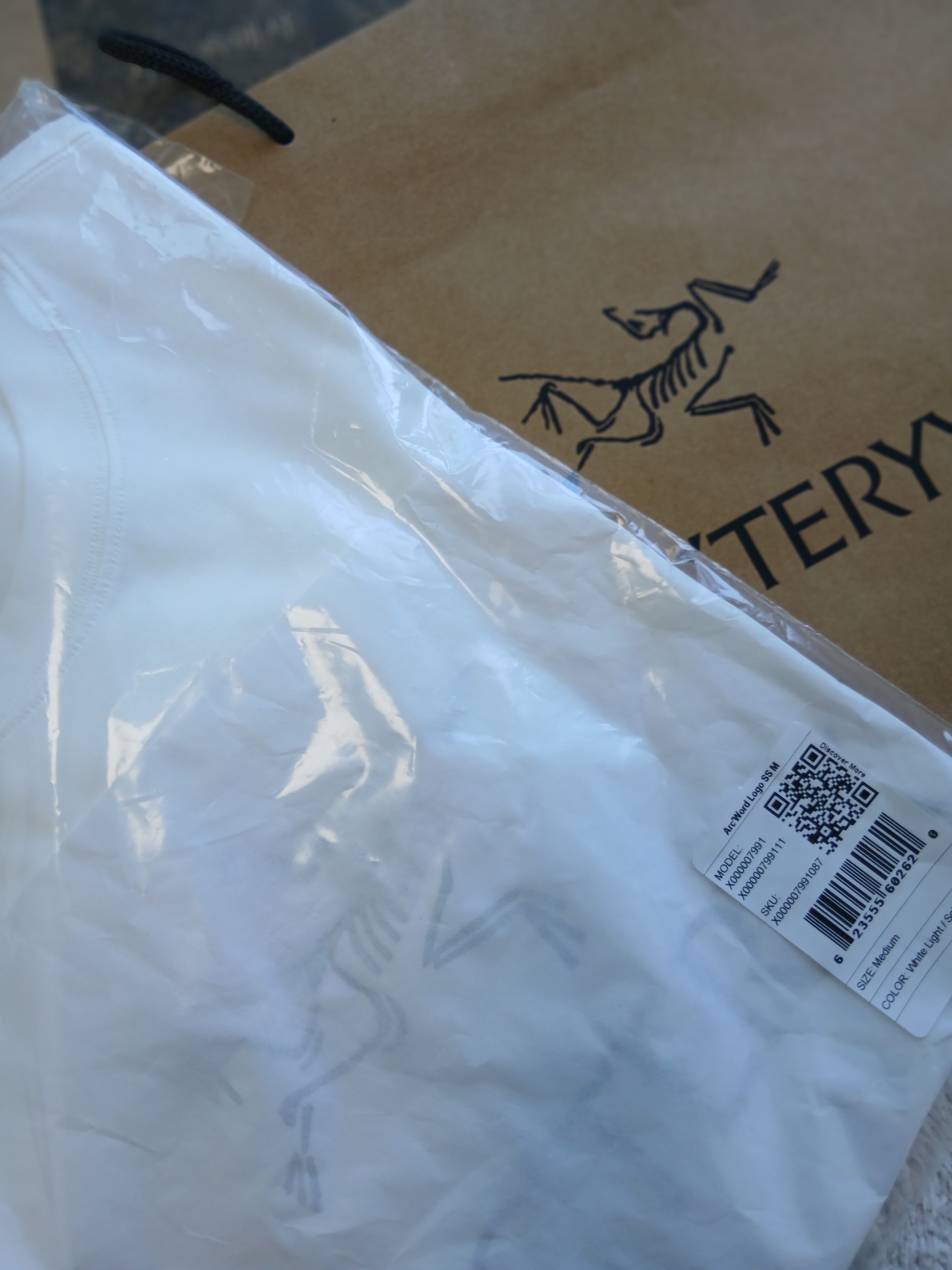 Arc'teryx Arc'word Logo SS T-Shirt White Light Solitude, Arc'teryx Small Bird Cap 24K Black 착용 스타일 - 3