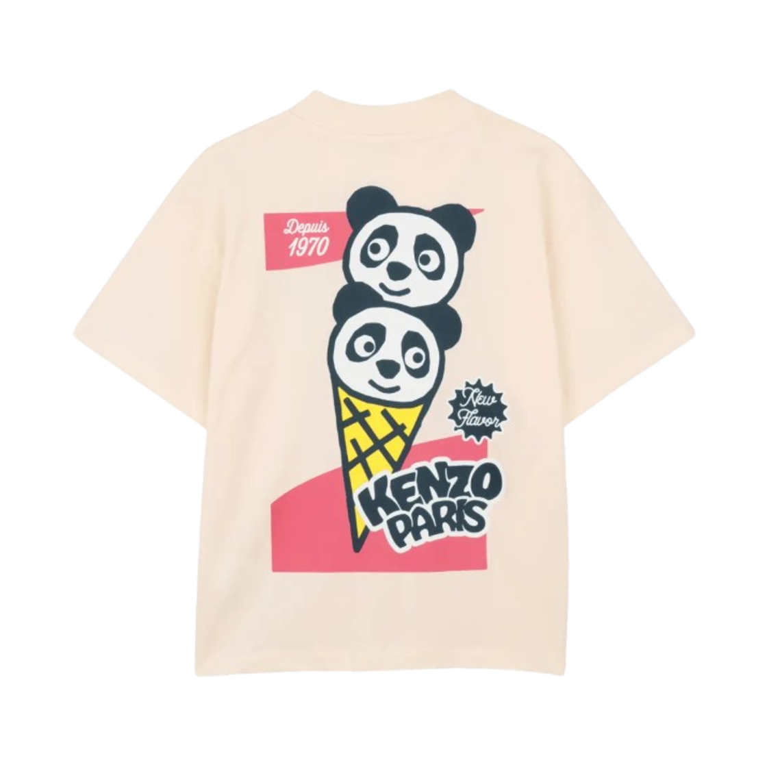 (키즈) 겐조 판다 프린티드 브이넥 티셔츠 베이지((Kids) Kenzo Panda Printed V-Neck T-Shirt Beige) - 1