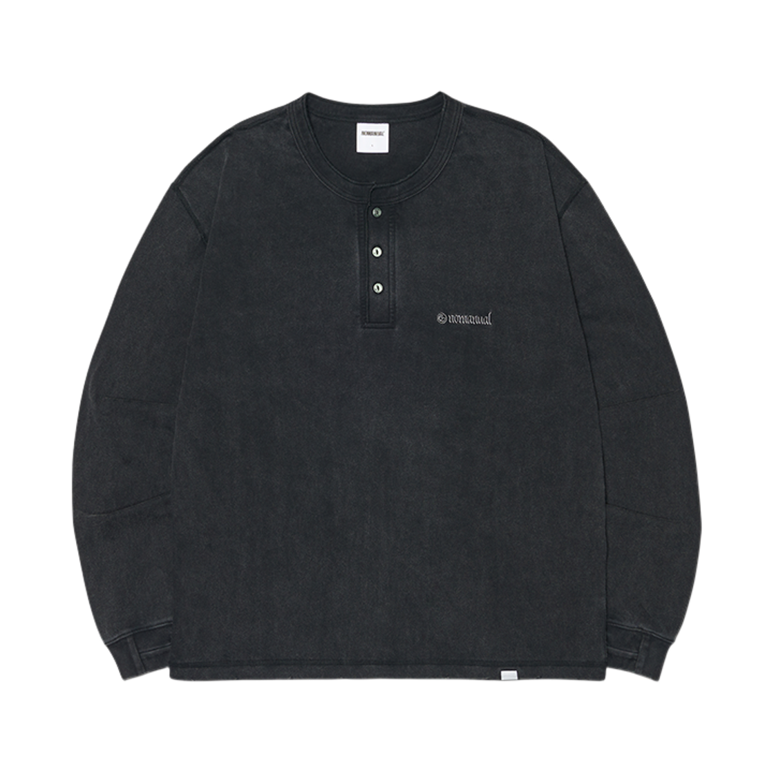 NMSS62LS08WBK NOMANUAL Damaged Henley Neck Shirt Washed Black