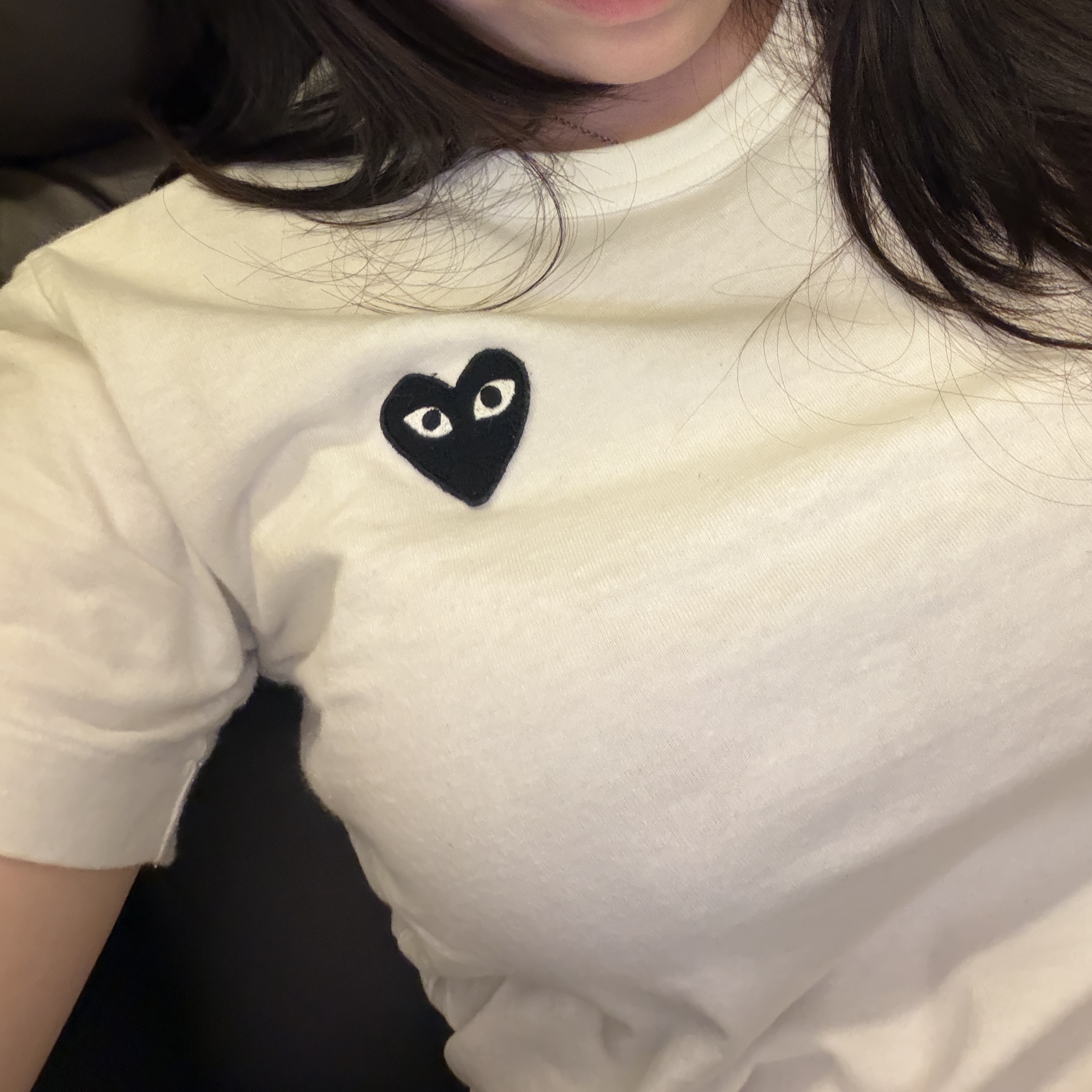 Play Comme des Garcons Black Heart T-Shirt White, (W) Play Comme des Garcons Black Heart T-Shirt White 착용 스타일