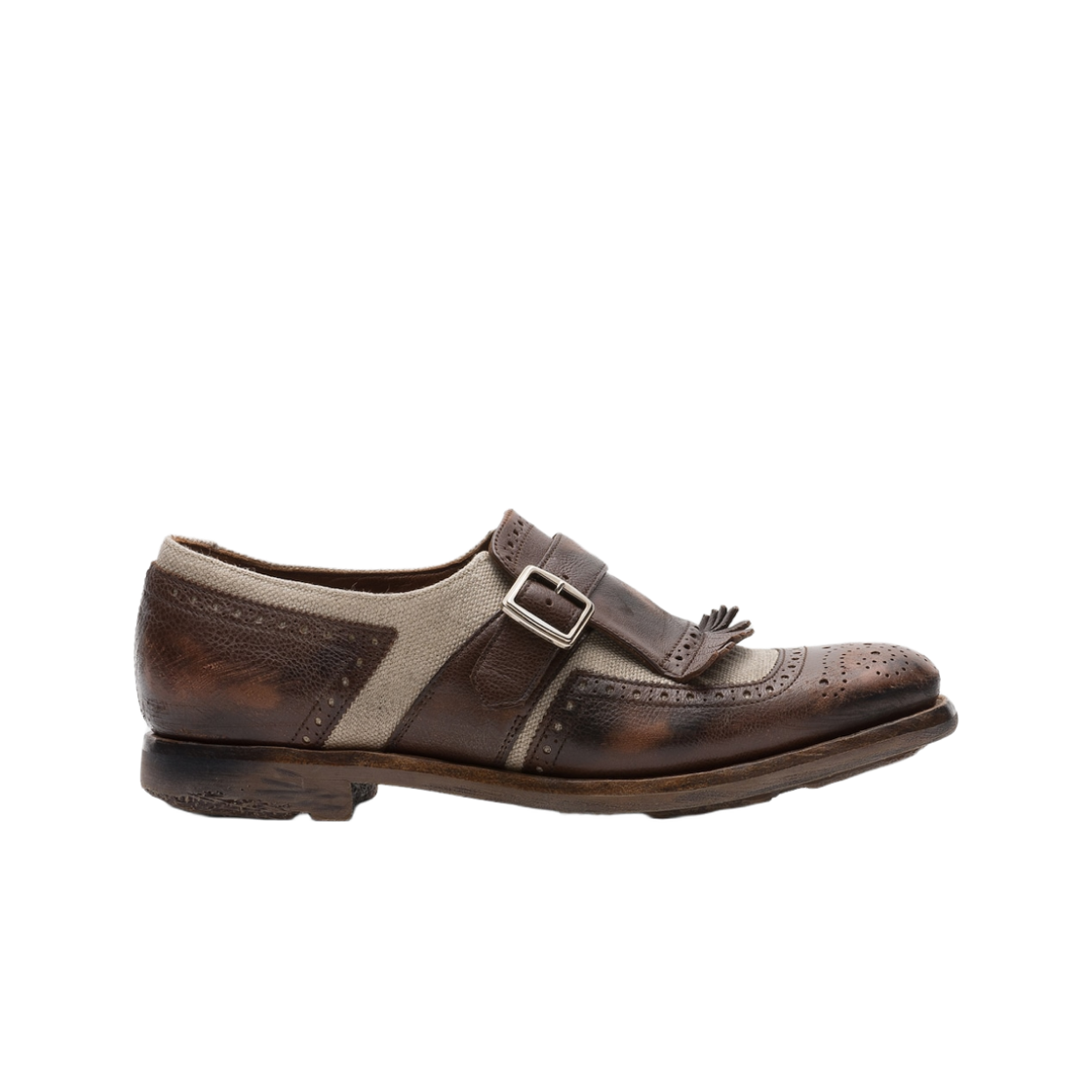 (W) 처치스 상하이 W 빈티지 글라세 린넨 버클 로퍼 번트 시에나 에크루((W) Church's Shanghai W Vintage Glace and Linen Buckle Loafer Burnt Sienna Ecru)