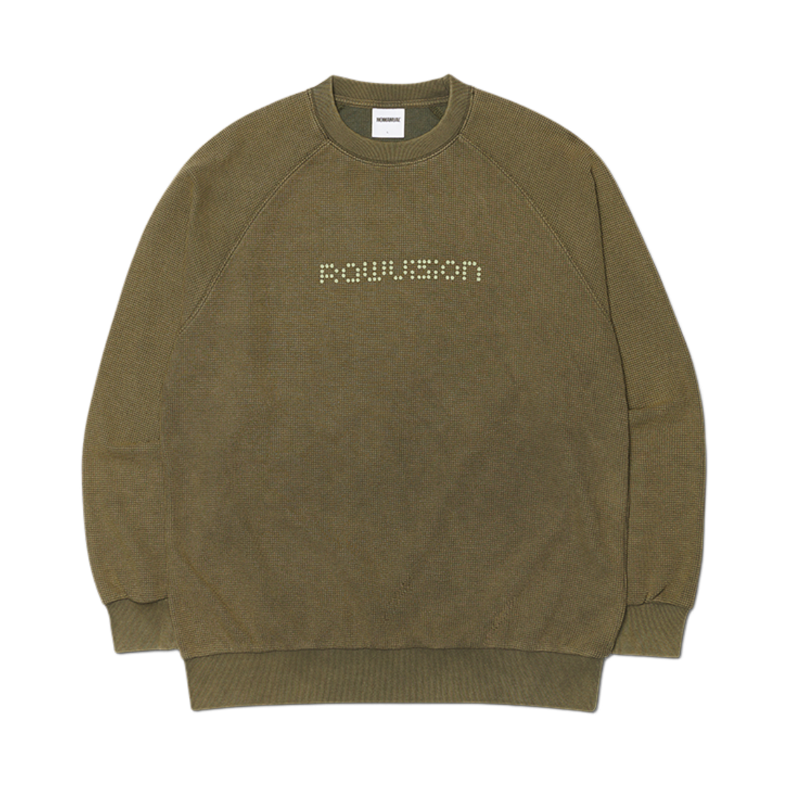 NMSS62LS09WHK NOMANUAL Dot Matrix Text Waffle Long Sleeve Tee Washed Khaki