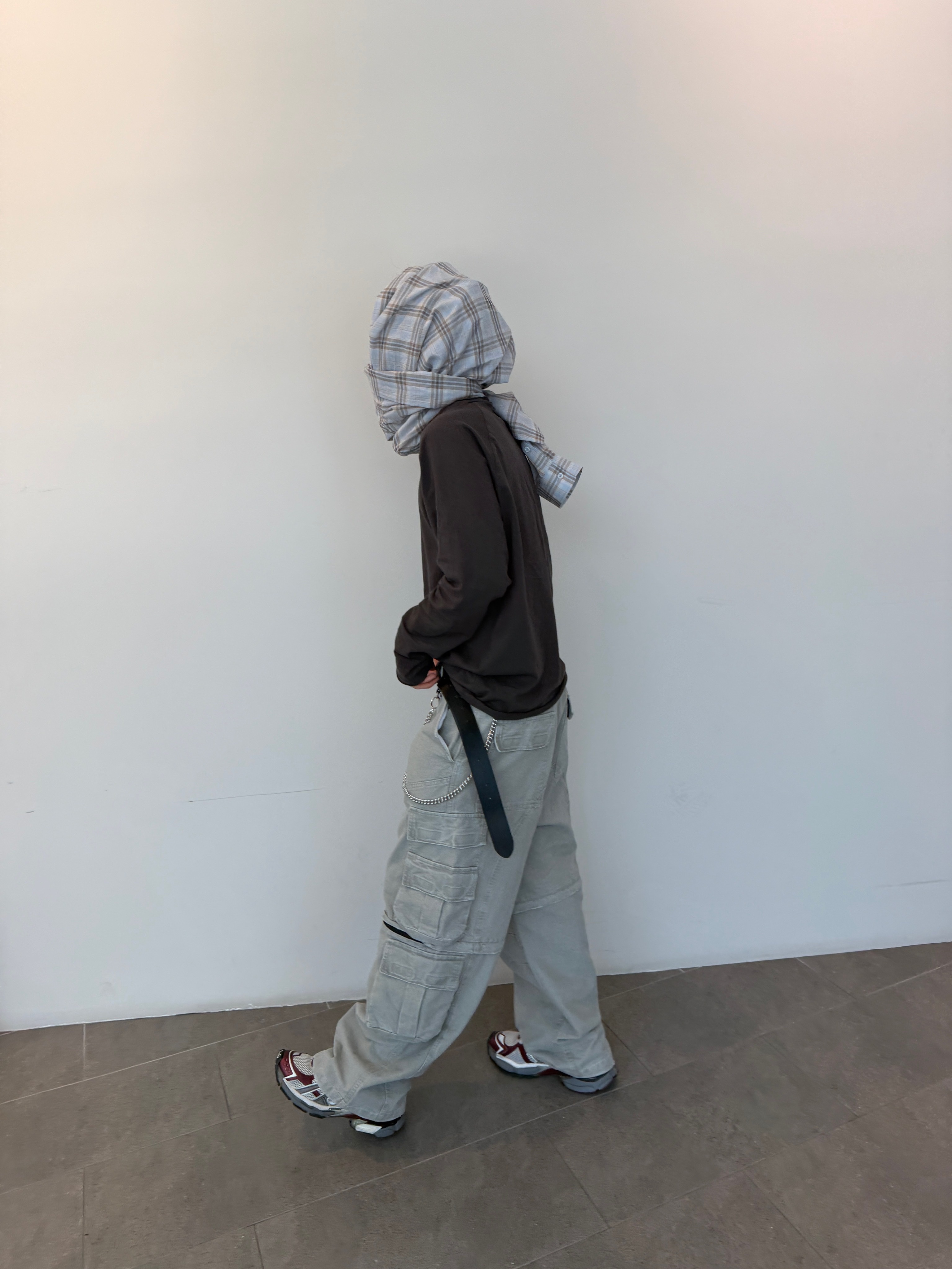 Nonnod Flexible Sheer Check Shirt Ash Gray, Undermycar Combat Utility Cargo Pants Misty Green 착용 스타일 - 8