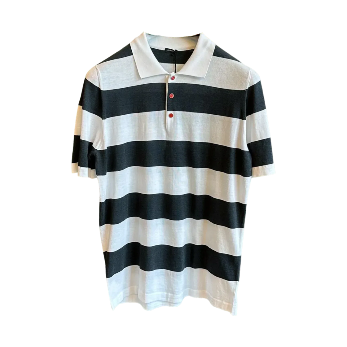 UK1438E23V172 Kiton Striped Short Sleeve T-Shirt White Charcoal