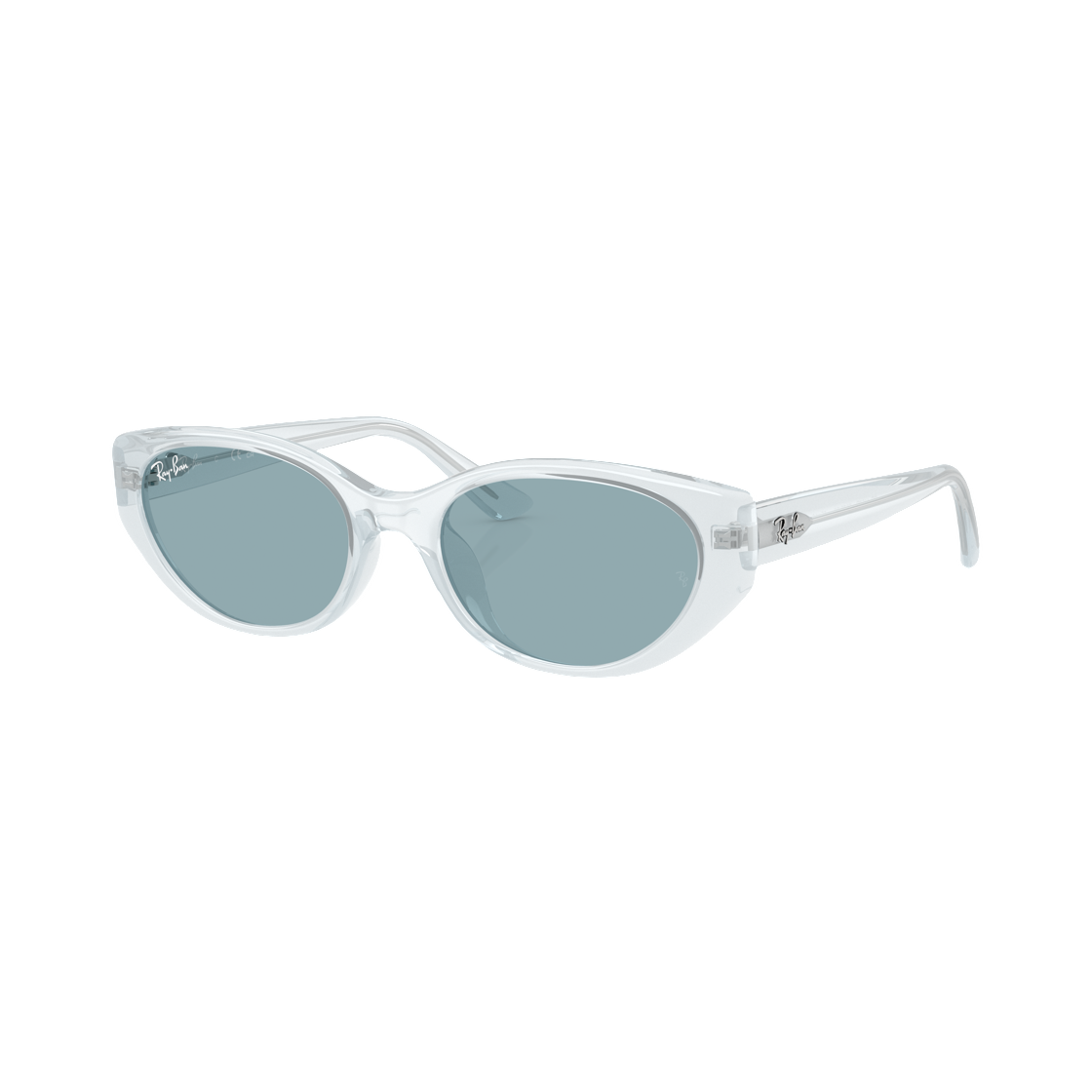 RB4457D-687280 Ray-Ban RB4457D Bio-Based Polished Transparent Ice Frame Blue Lense Low Bridge Fit