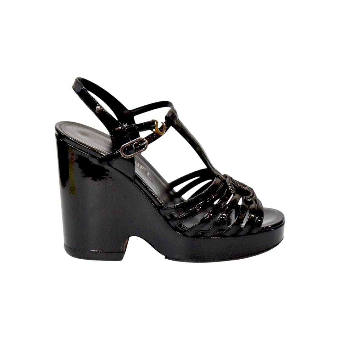 샤넬 37.5사이즈 블랙 웨지힐 샌들 C-C47794(Chanel Black Wedge Heel Sandals C-C47794) - 1