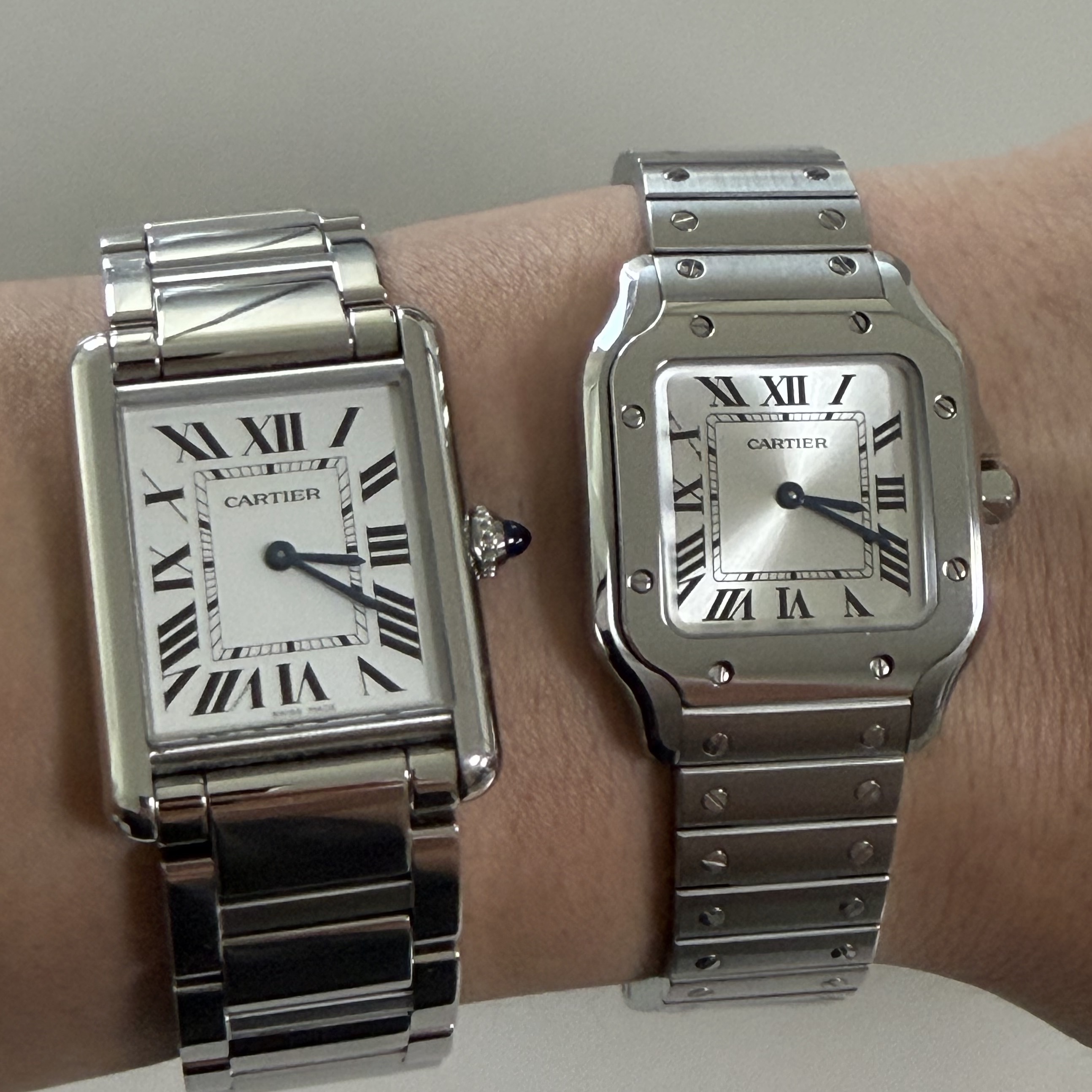 Cartier Tank Must Watch Large Quartz Steel Bracelet Steel 착용 스타일 - 2