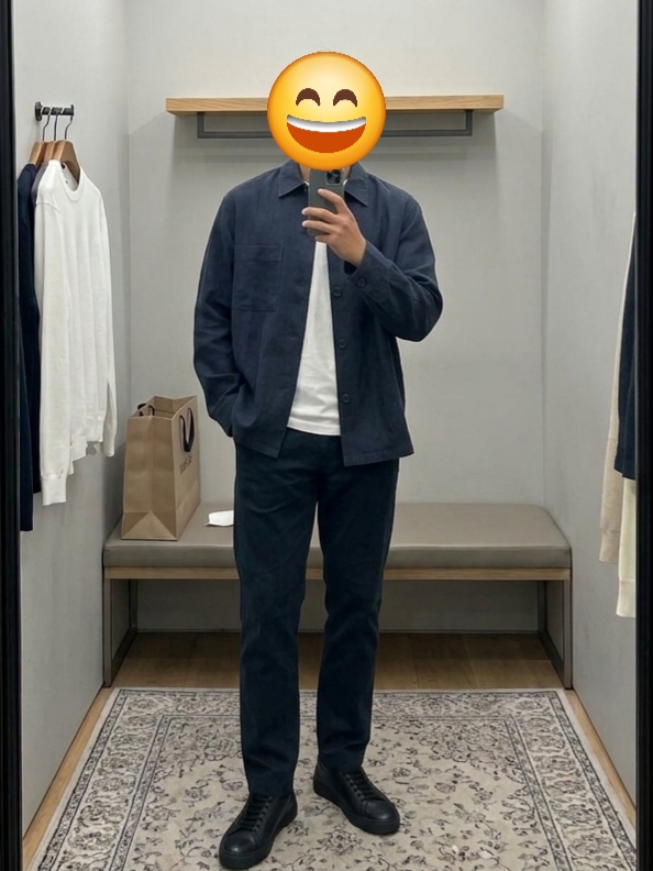 Uniqlo Cotton Linen Shirt Jacket Navy - JP 착용 스타일