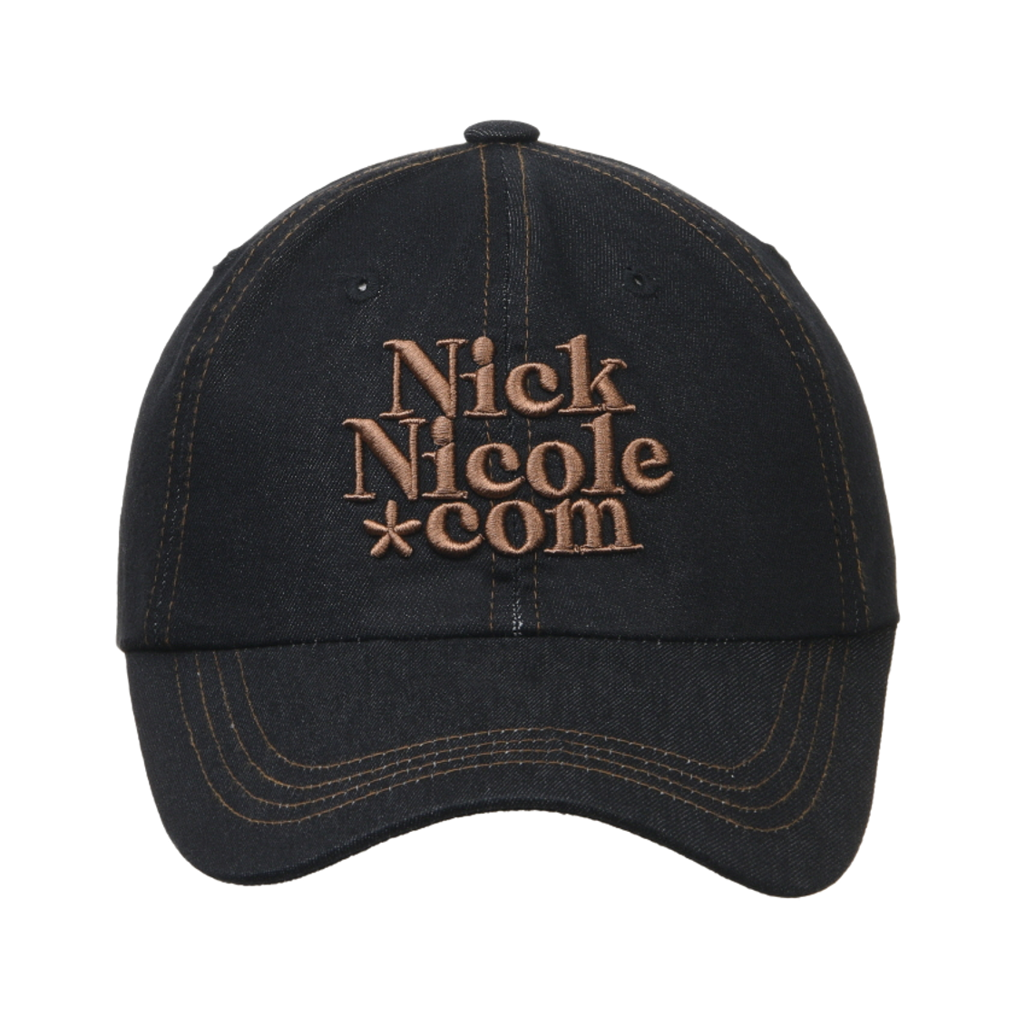 닉앤니콜 NN 닷컴 시그니처 볼 캡 데님 블랙 브라운(NICK&NICOLE NN Dotcom Signature Ball Cap Denim Black Brown)