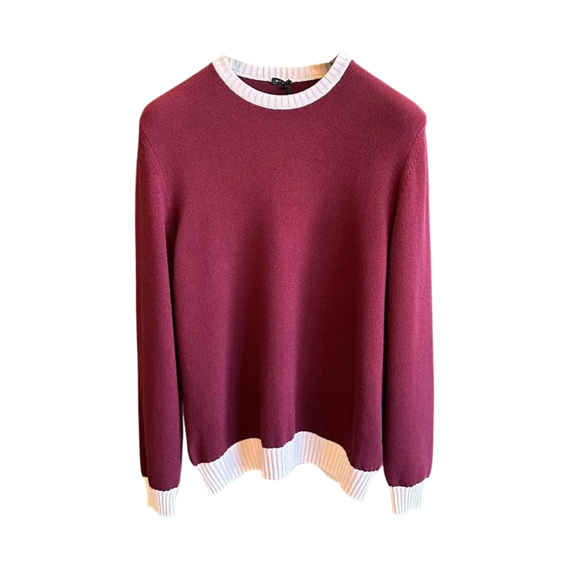 UK1407W22V137001 Kiton Cashmere Contrast Trim Crewneck Sweater Burgundy