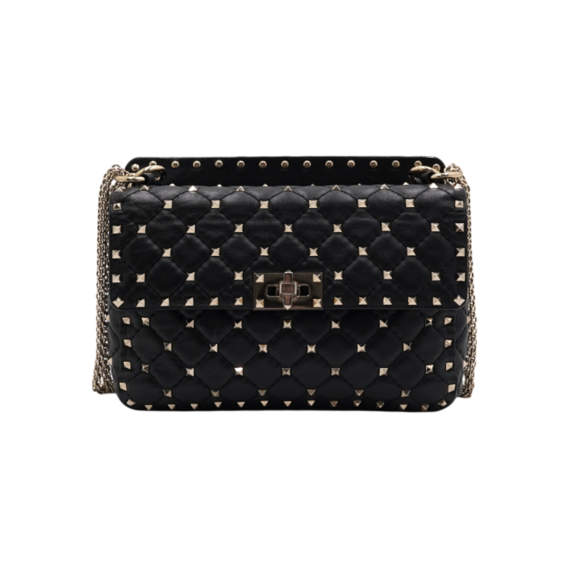 ITLOS8ICKMHG Valentino Black Leather Rockstud Spike Gold Chain Shoulder & Crossbody Bag