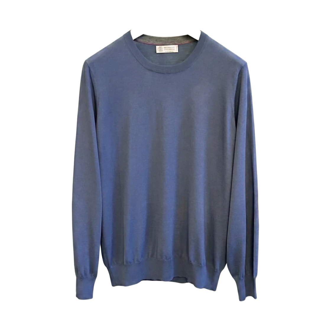 M2400150-CS328 Brunello Cucinelli Wool Cashmere Elbow Patch Knit Blue