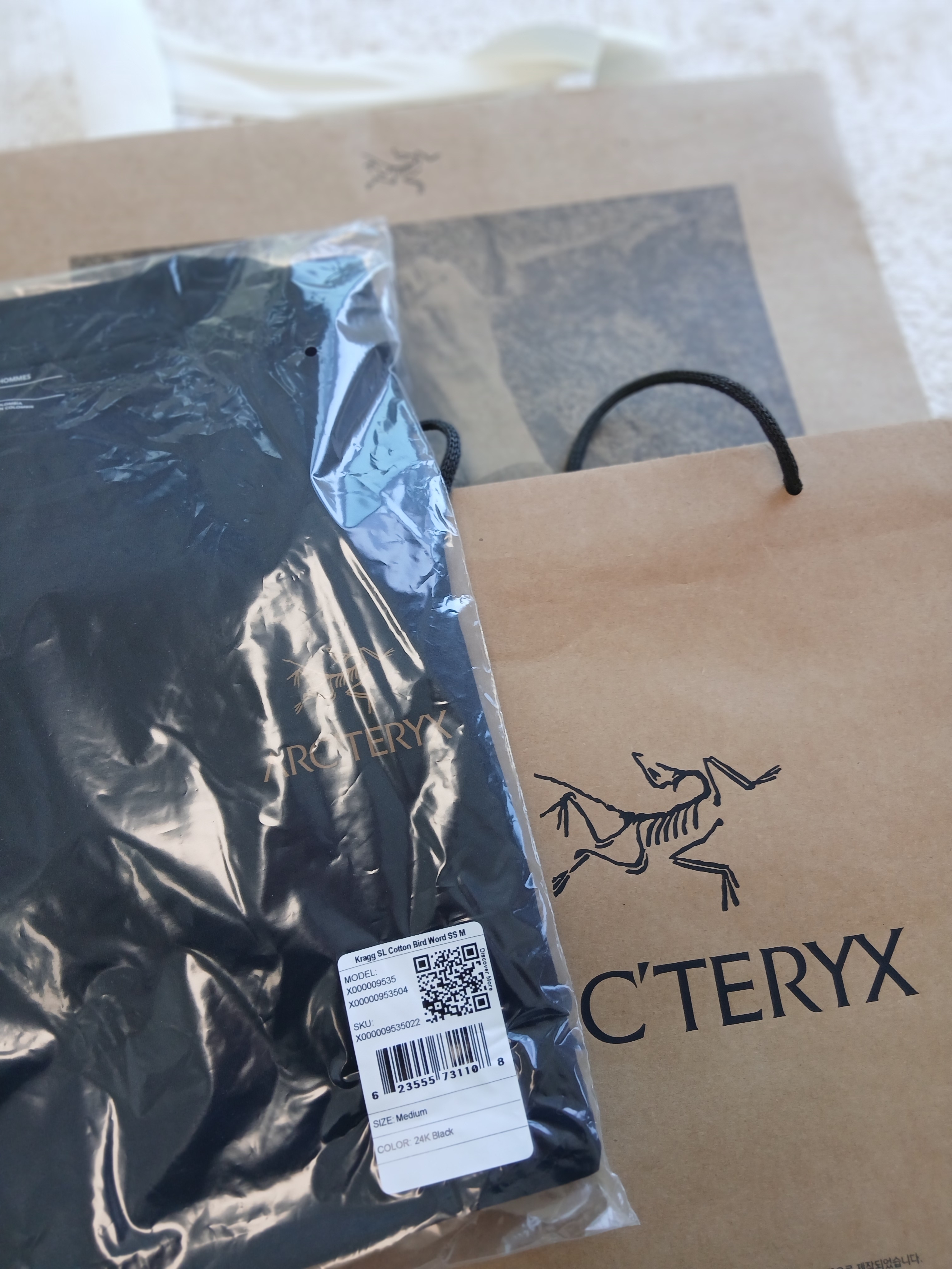 Arc'teryx Kragg SL Cotton Bird Word SS T-Shirt 24K Black 착용 스타일 - 5