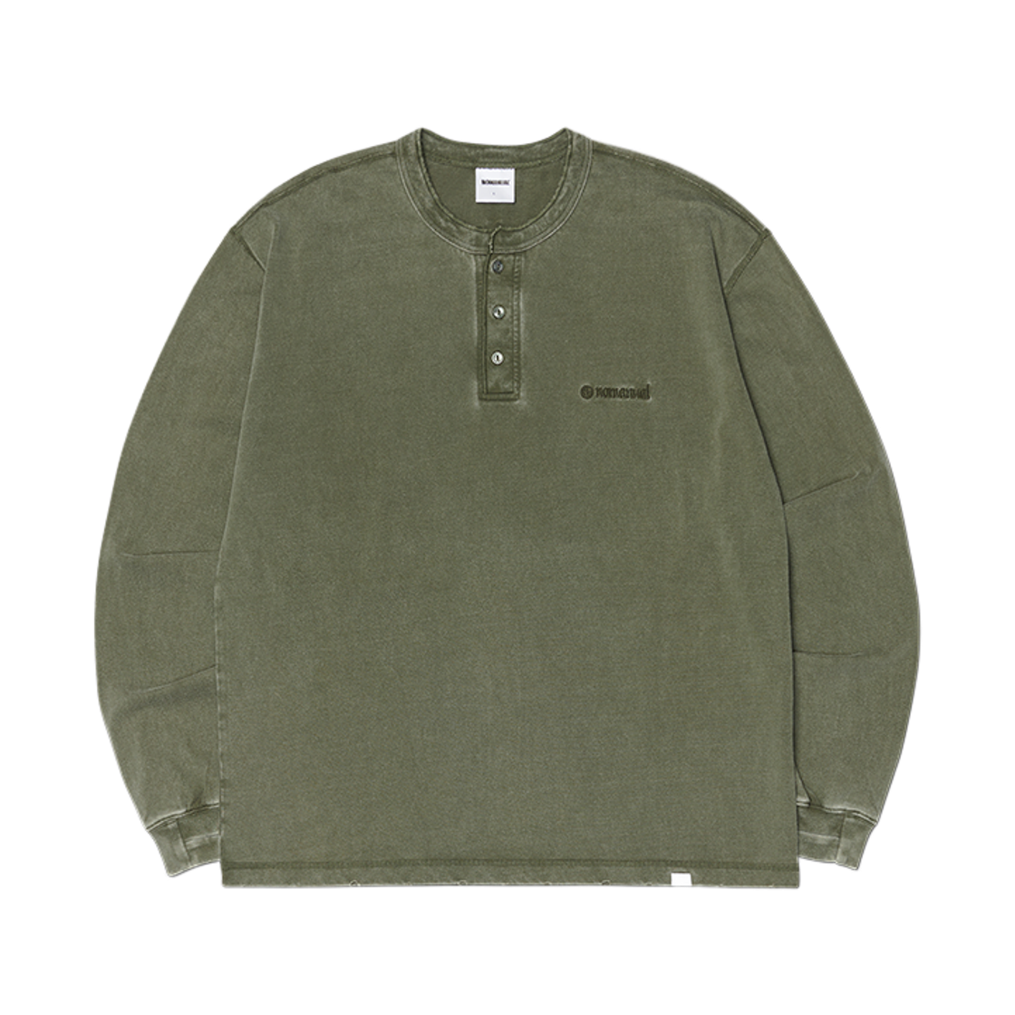 NMSS62LS08WHK NOMANUAL Damaged Henley Neck Shirt Washed Khaki