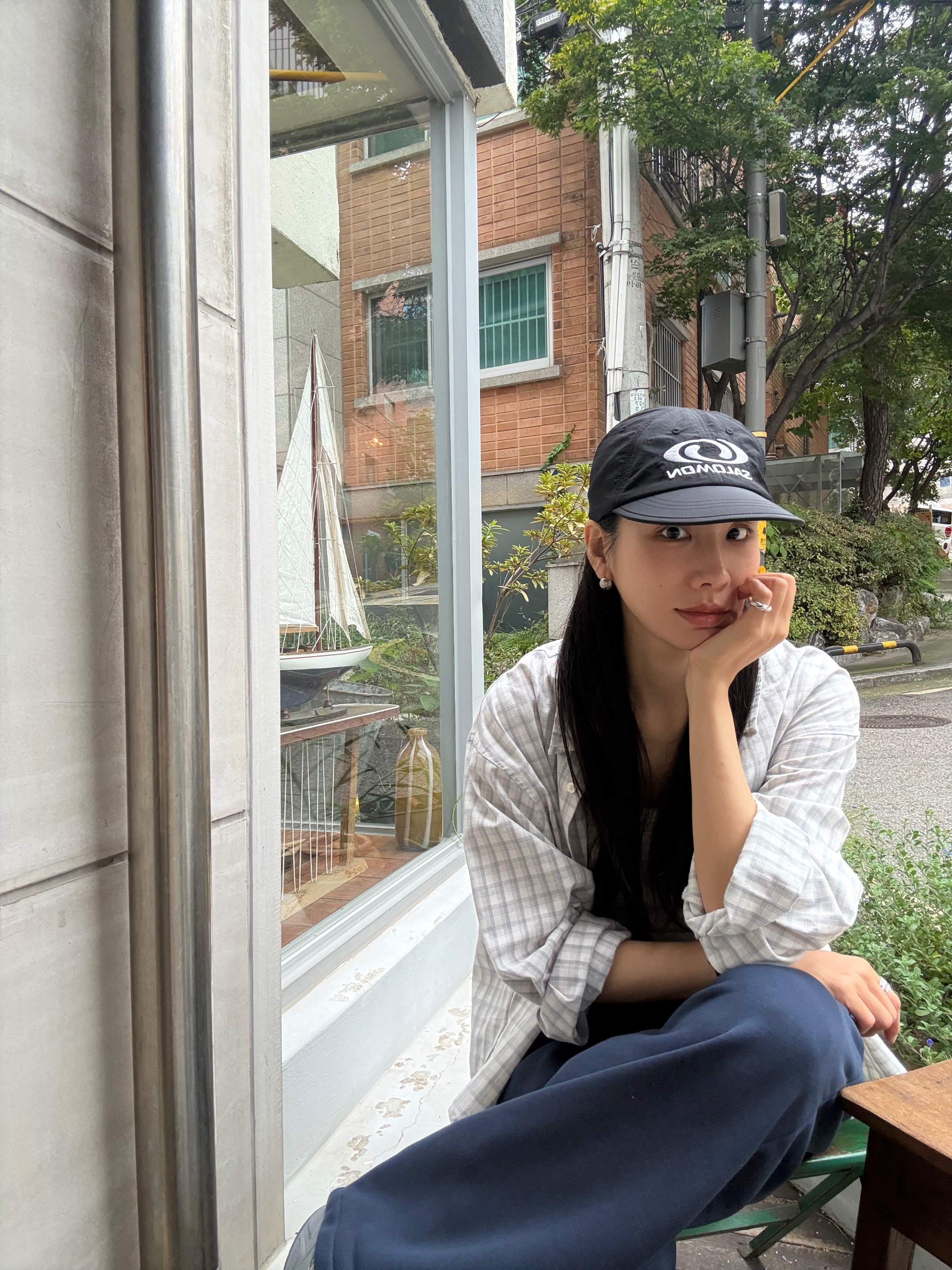 Salomon Link 6 Panel Cap Black, Asics Gel-1130 Steel Grey Pure Silver 착용 스타일 - 3