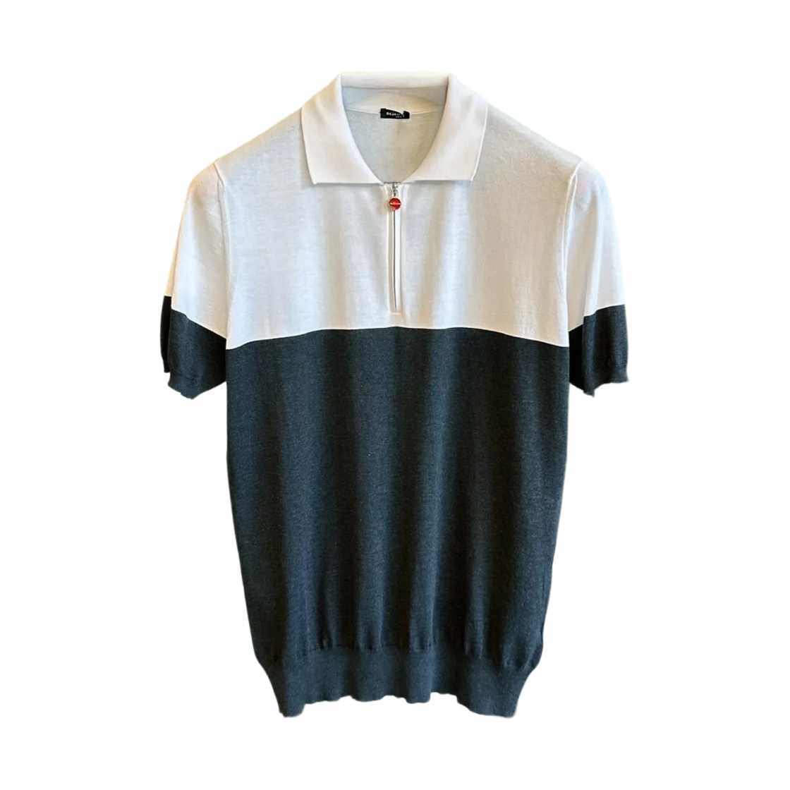 UK1320E23V132 Kiton Cotton Half Zip Knit Polo Shirt White Charcoal