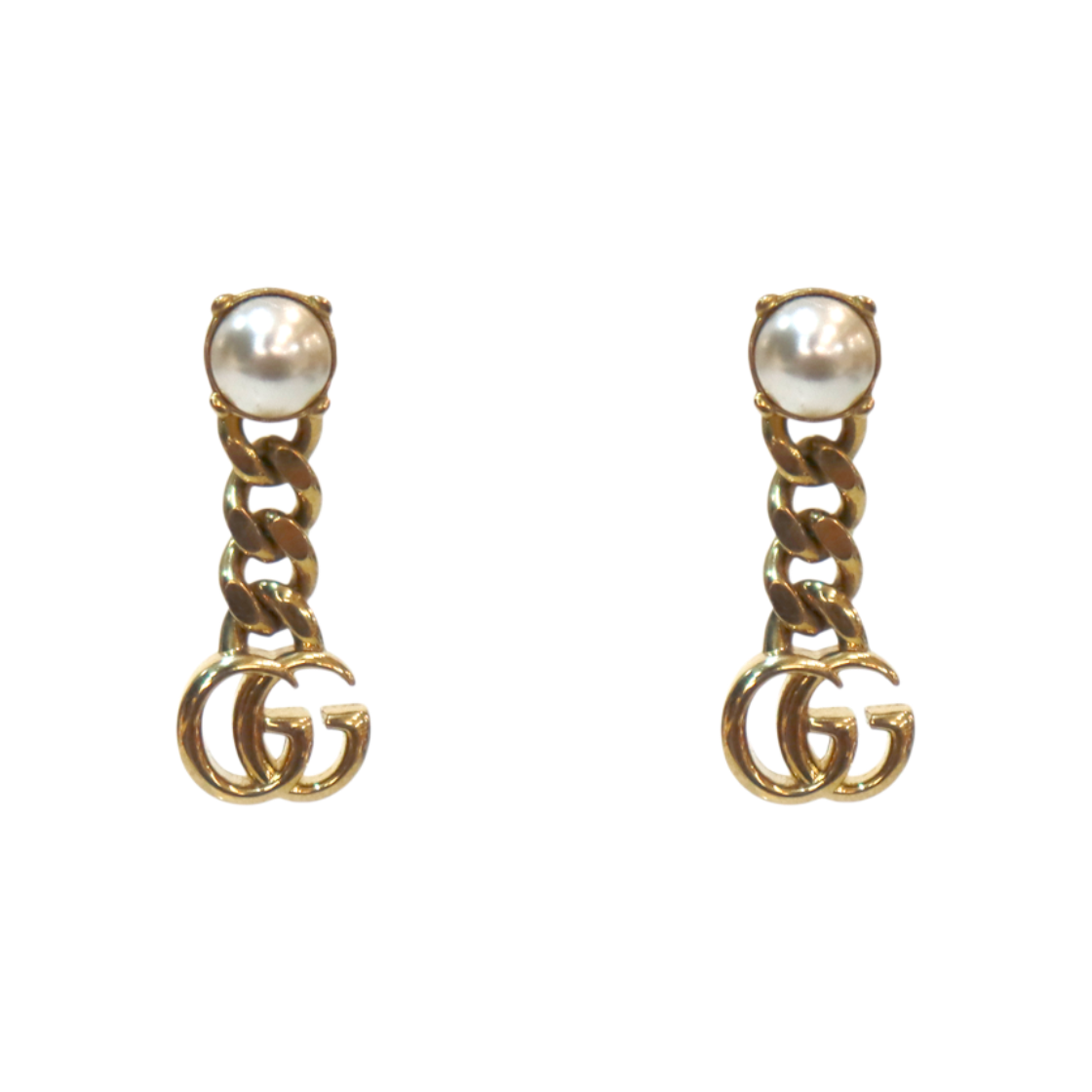 ITJSK3GWVCHT Gucci Pearl Double G Gold Earrings A-B57195