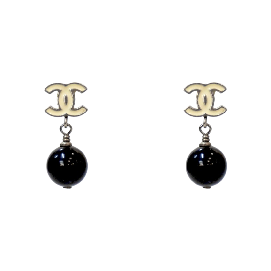 ITETIEV93ERP Chanel CC Beaded Drop Silver Earrings