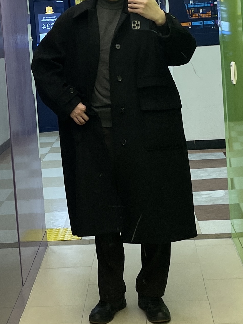 Musinsa Standard Cashmere 20 Oversized Double Coat Black 착용 스타일