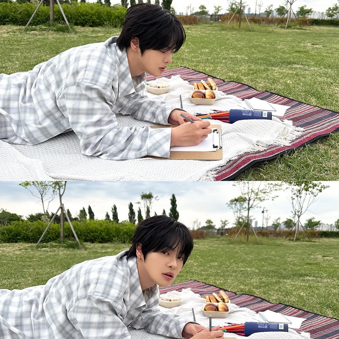 Undermycar MU.138 Circle Logo Basic Long Sleeve Check Shirts Light Gray 착용 스타일 - 3