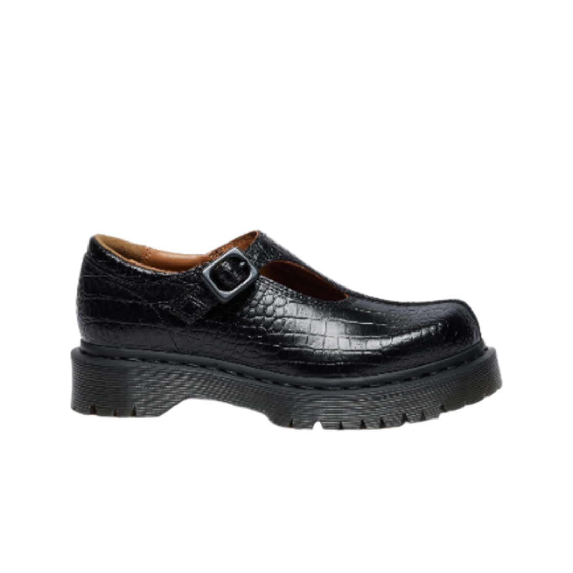 41254001 (W) Dr. Martens Rejena Mary Jane Croc Emboss Leather Shoes Black