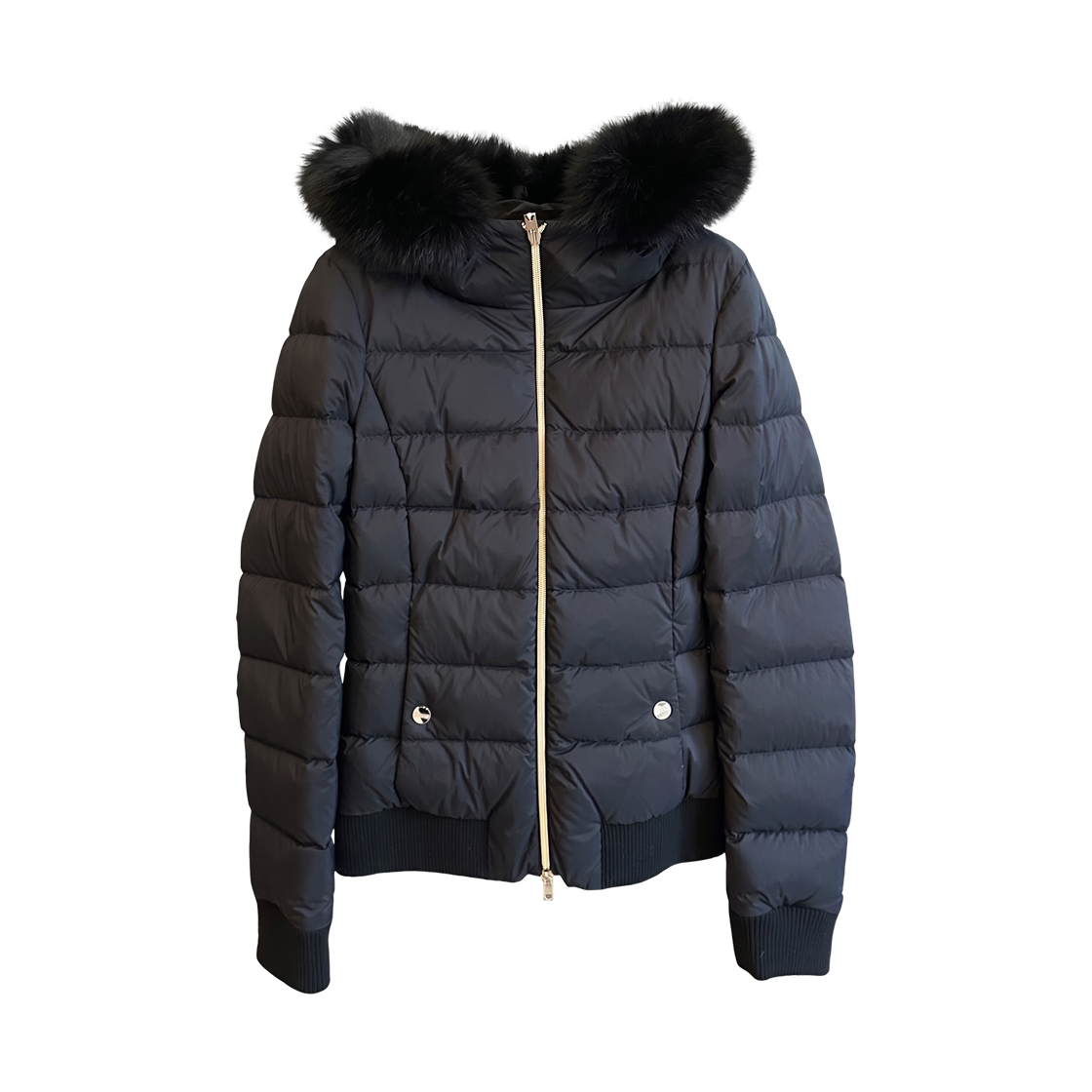 (W) 에르노 패딩 포우 퍼 자켓 블랙((W) Herno Padding Faux Fur Jacket Black)