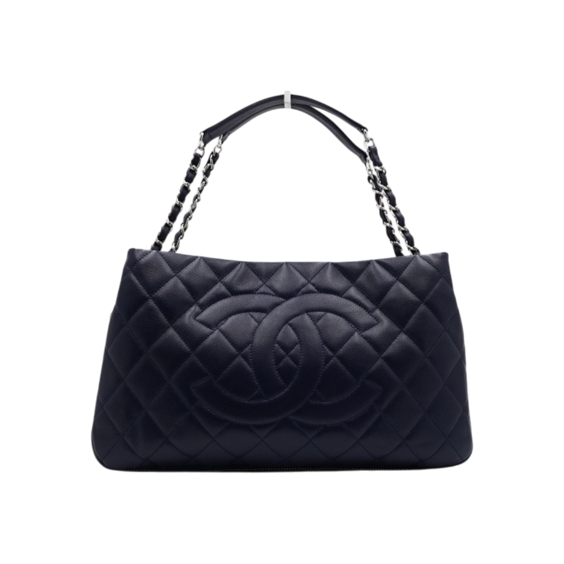 IT3PWAM54N6O Chanel Caviar Skin Timeless CC Logo Zip Shopping Bag Silver Chain Shoulder Strap