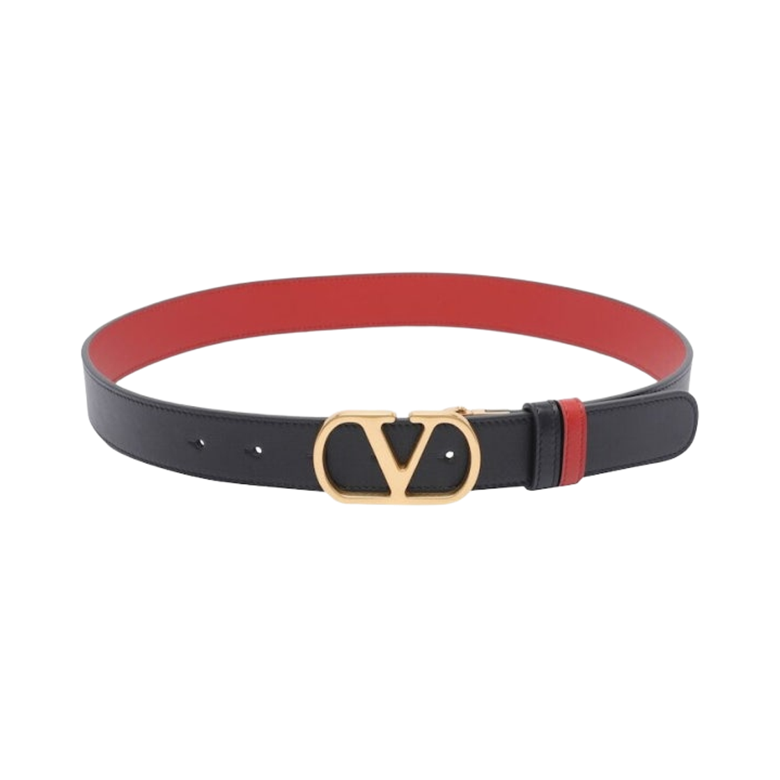 (W) 발렌티노 브이로고 시그니쳐 레더 리버시블 벨트 블랙 레드((W) Valentino Vlogo Signature Leather Reversible Belt Black Red) - 1