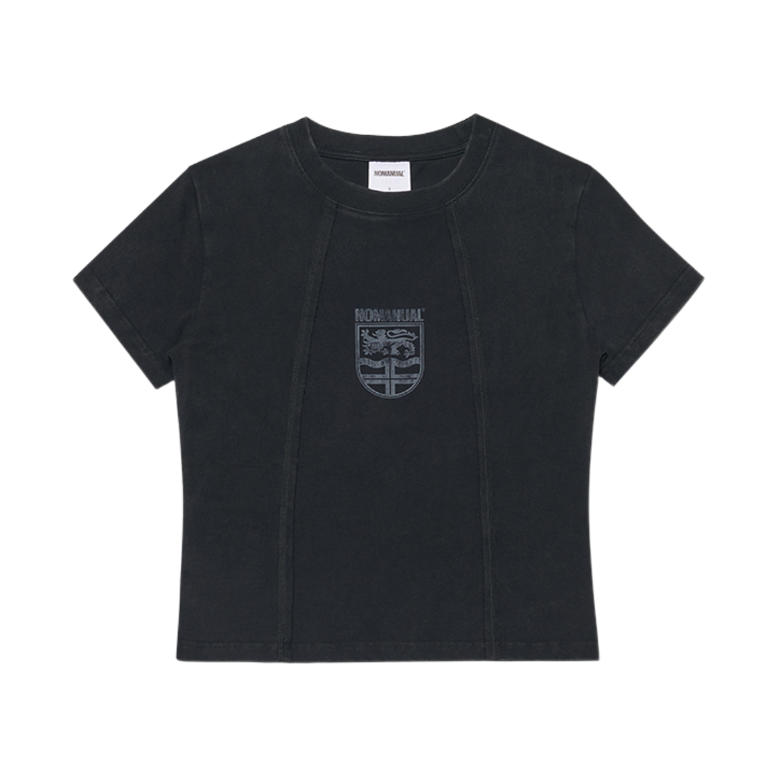 (W) 노매뉴얼 듀얼 슬래시 엠블렘 티셔츠 워시드 블랙((W) NOMANUAL Dual Slash Emblem T-Shirt Washed Black) - 1
