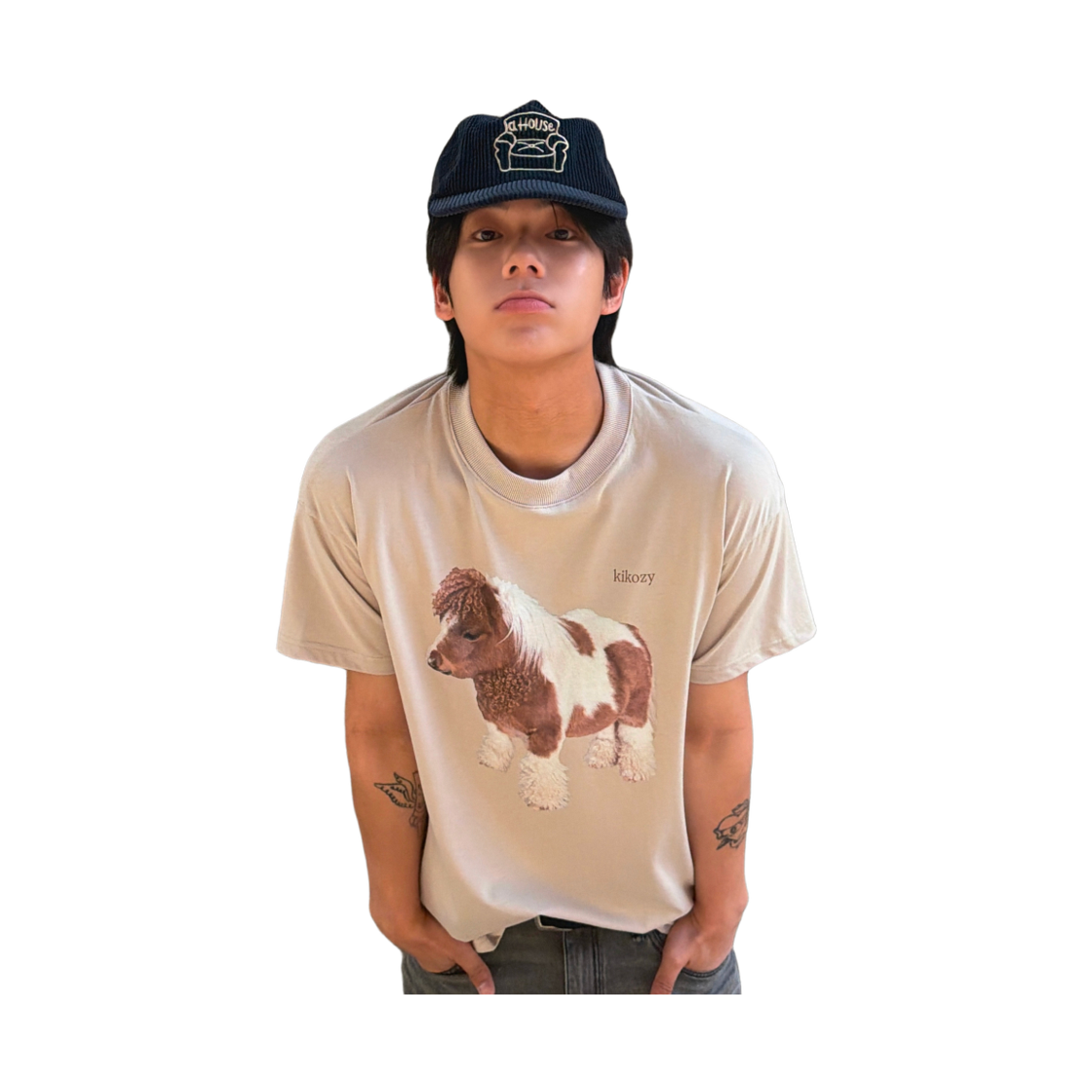 키코지 포니 프린팅 티셔츠 베이지(kikozy Pony Printing T-shirt Beige) - 3
