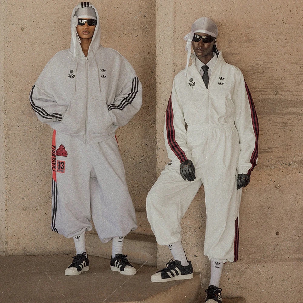 Adidas x Willy Chavarria Woven Track Jacket Off White - KR Sizing, Adidas x Willy Chavarria Full Zip Logo Hoodie Light Grey Heather - KR Sizing 착용 스타일