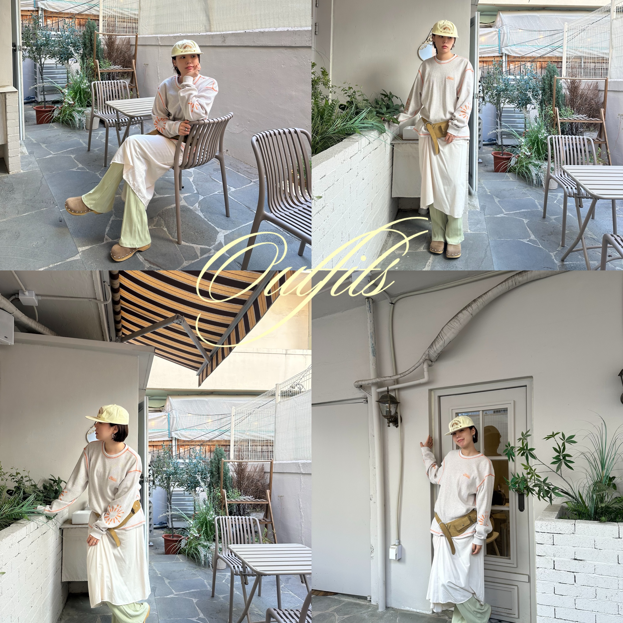 Hello Sunrise  OG Logo 6panel Cap Vintage Yellow 착용 스타일 - 3