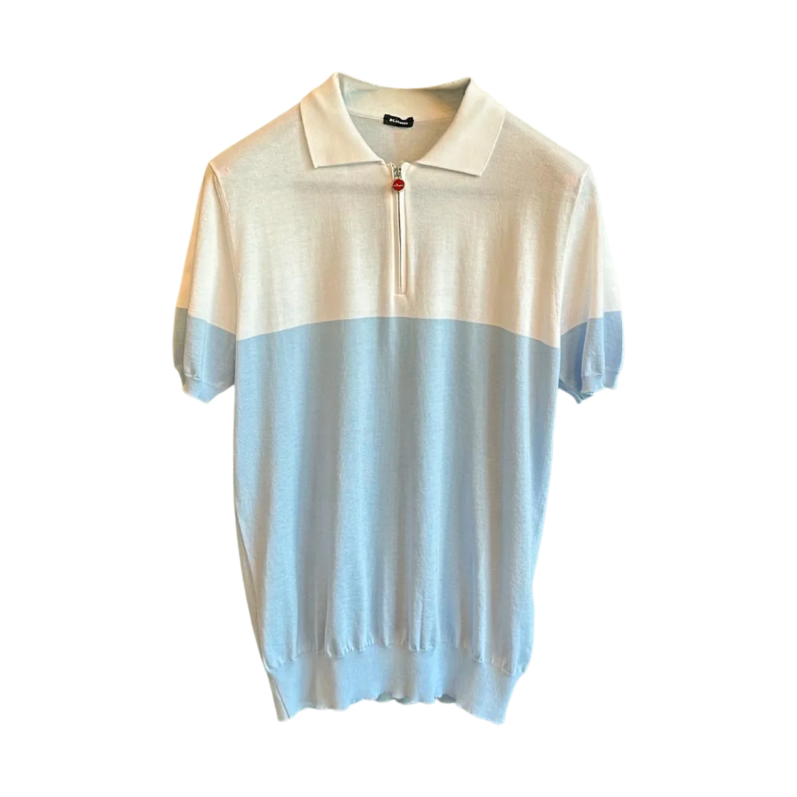 UK1320E23V136 Kiton Cotton Half Zip Knit Polo Shirt White Sky