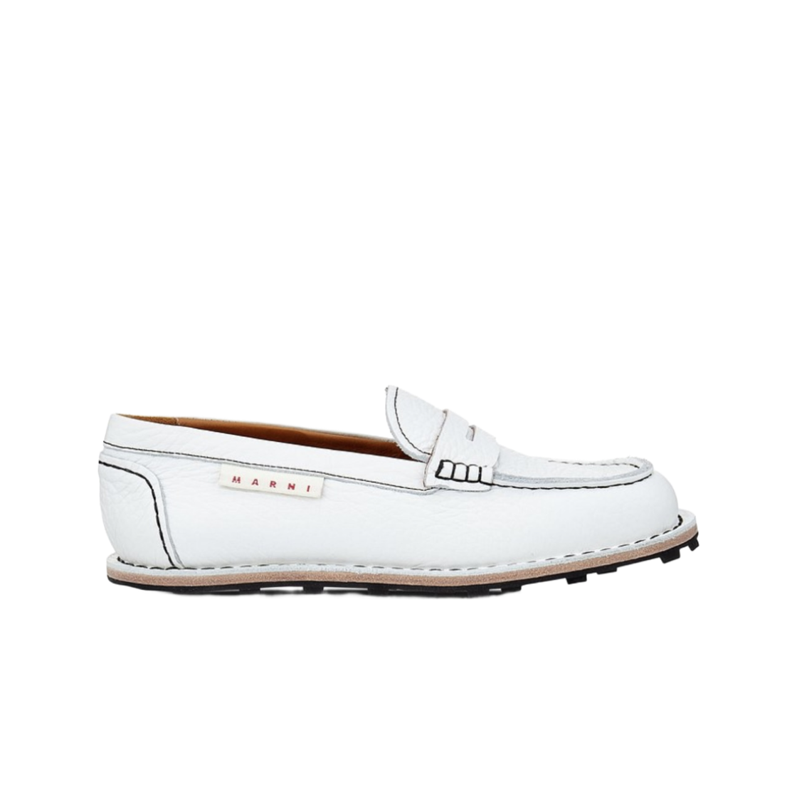 (W) 마르니 그레인드 카프 레더 로퍼 릴리 화이트((W) Marni Grained Calf Leather Loafers Lily White) - 1