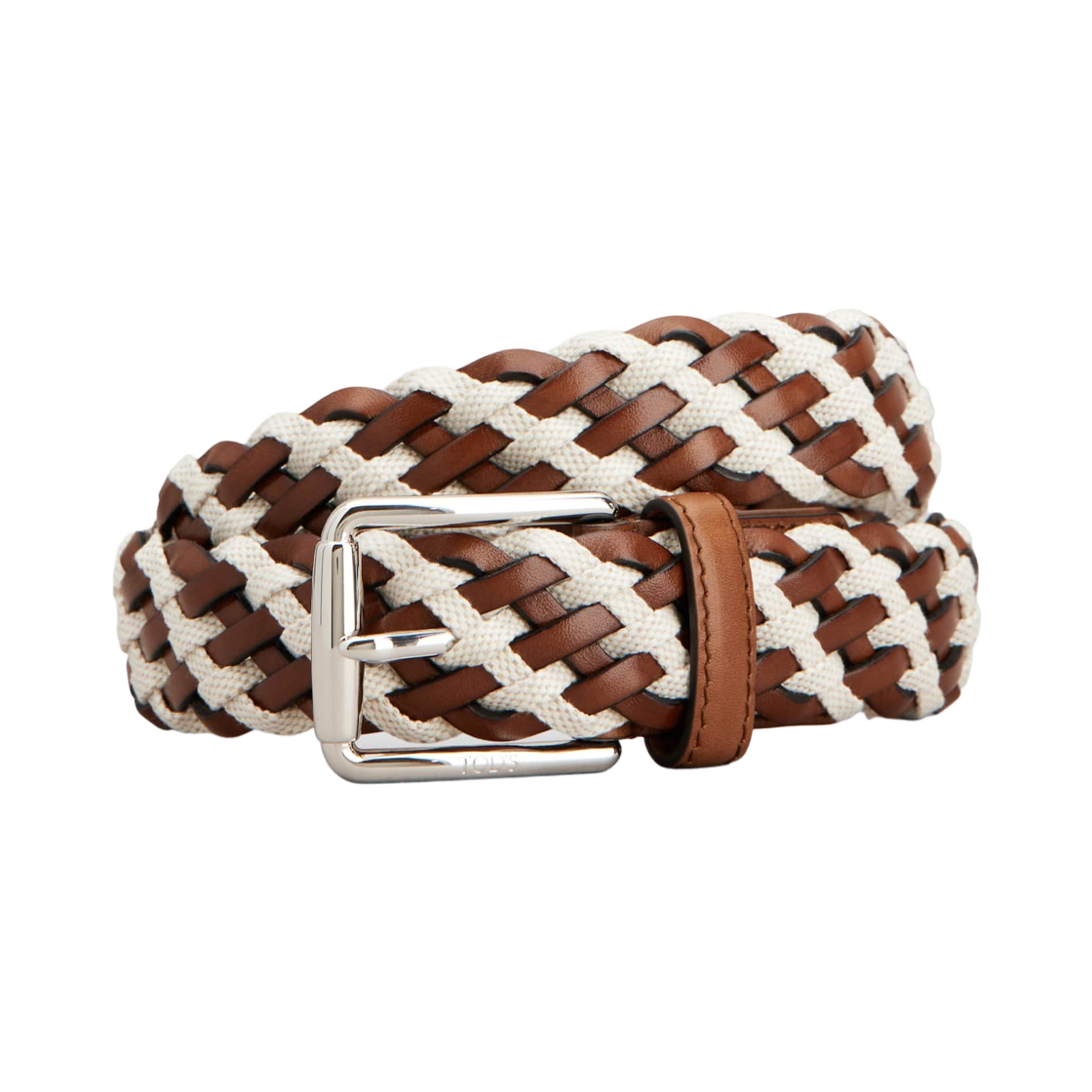 토즈 캔버스 레더 벨트 브라운 화이트(Tod's Canvas Leather Belt Brown White)