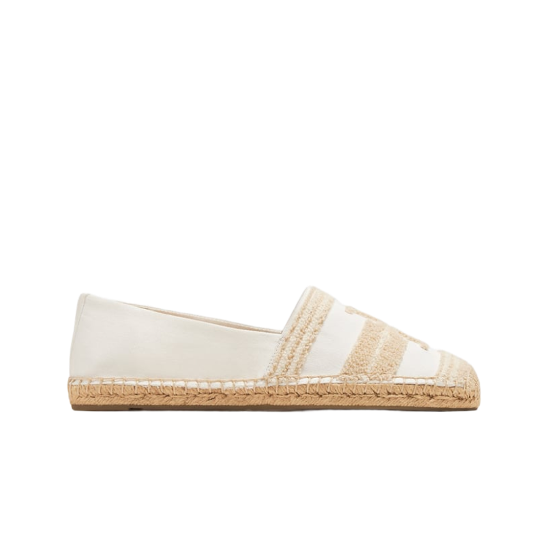 155056-200 (W) Tory Burch Double T Espadrilles White Fabric