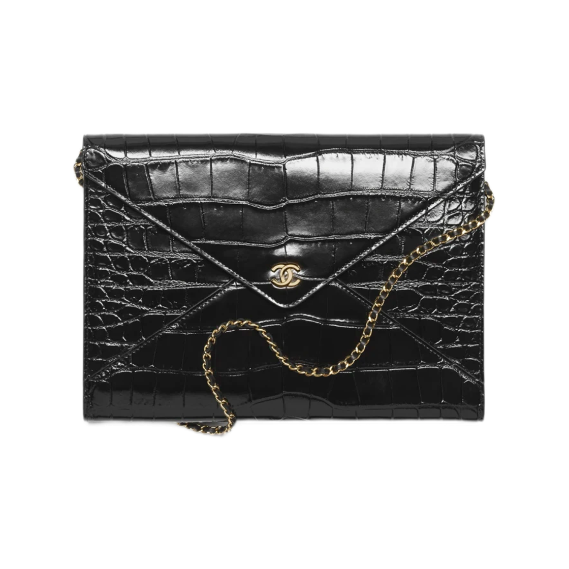 AP5233-B24333-94305 Chanel Clutch with Chain Crocodile Calfskin & Gold Black
